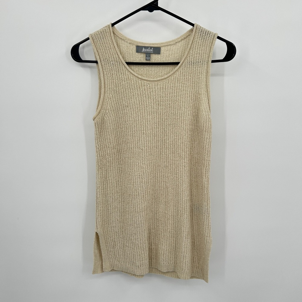 Marled Open Knit Tank‎ S Beige Swim Cover Beach Boho Coastal Lightweight Layer